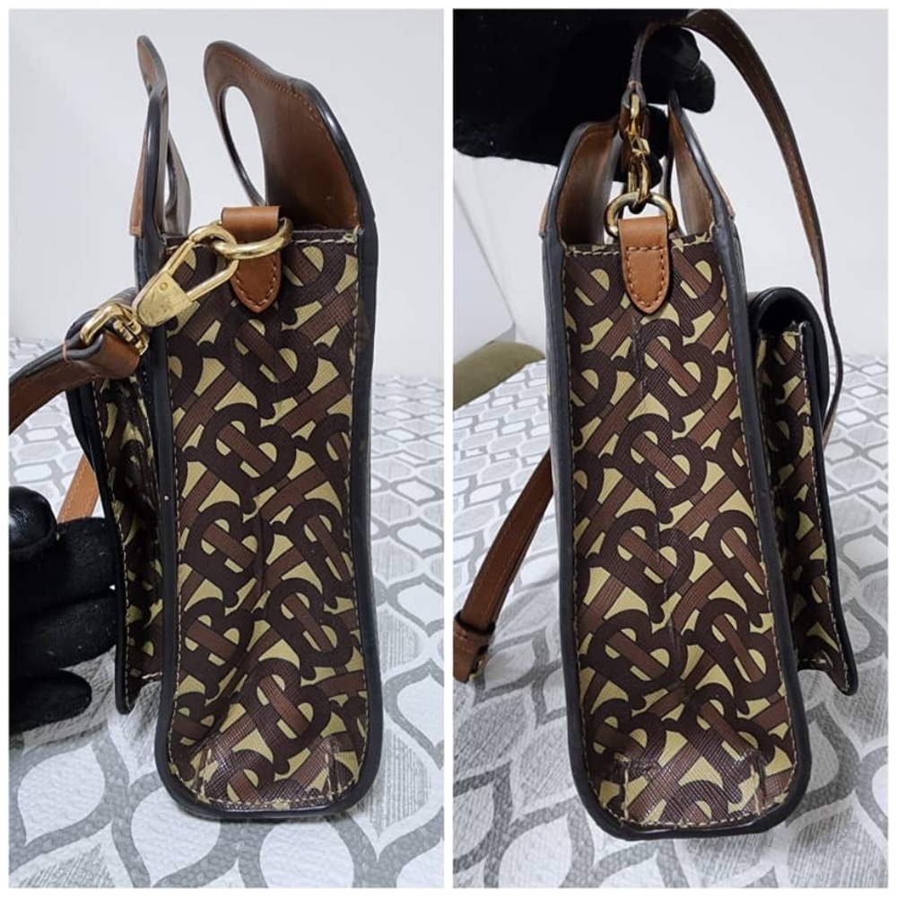 Authentic BURBERRY Pocket Mini Monogram Stripe E-Canvas Shoulder Bag Brown/Black - Picture 7 of 15